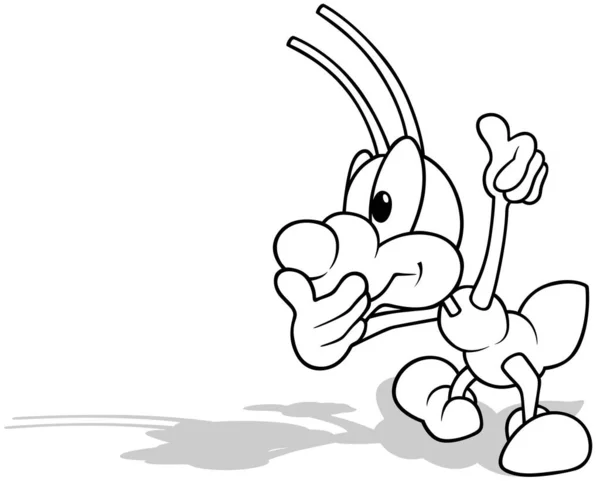 Drawing Standing Beetle Raised Hand Thumb Cartoon Illustration Isolated White — стоковий вектор