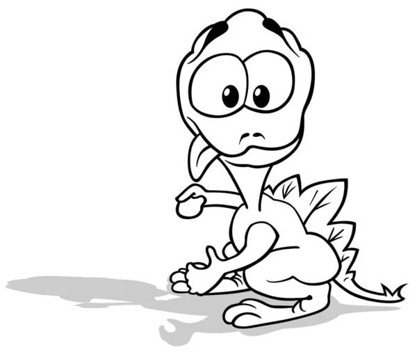 Tekening Van Een Grappige Dinosaurus Met Een Tong Uit Cartoon — Stockvector