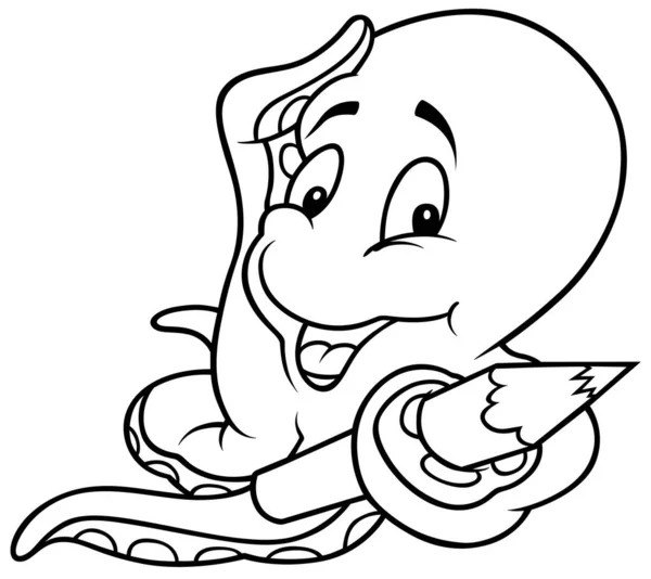 Zeichnung Eines Niedlichen Kraken Mit Wachsmalstift Einem Tentakel Cartoon Illustration — Stockvektor