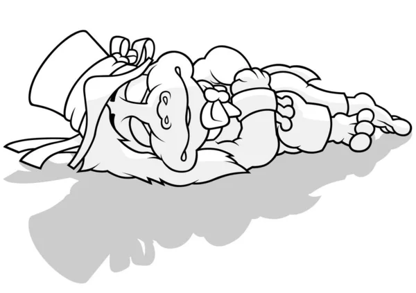 リボン付きの帽子をかぶって地面で眠る水夫の絵 漫画イラストIsolated White Background Vector — ストックベクタ