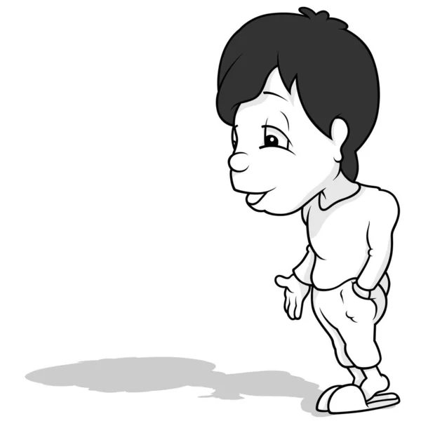 一个穿着睡衣的黑发男孩的画像 以白色背景为背景的卡通画图 — 图库矢量图片