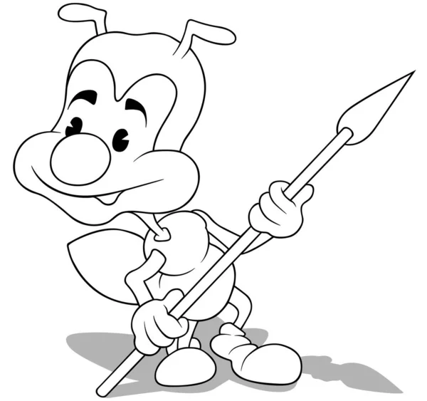 Drawing Ant Spear His Hand Cartoon Illustration Isolated White Background — стоковий вектор