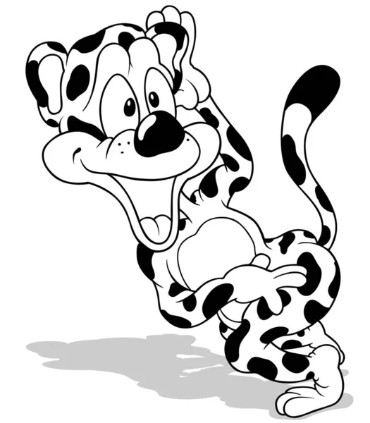 Drawing Laughing Leopard Dancing Cartoon Illustration Isolated White Background Vector — стоковий вектор