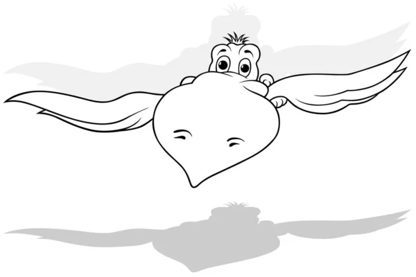 Рисунок Летающего Попугая Большим Клювом Спереди Карикатура Белом Фоне Вектор — стоковый вектор