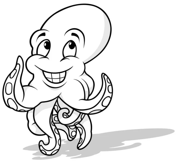 Desenho Polvo Sorridente Com Tentáculos Levantados Ilustração Dos Desenhos Animados —  Vetores de Stock