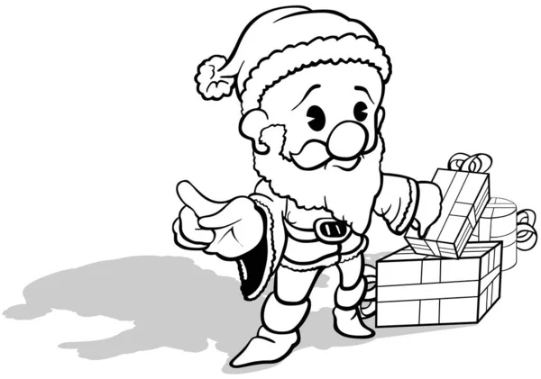 Dessin Petit Père Noël Avec Des Cadeaux Illustration Bande Dessinée — Image vectorielle