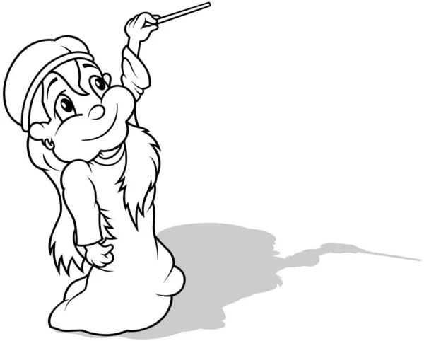 Drawing Fairy Long Dress Magic Wand Her Hand Cartoon Illustration — Stock Vector