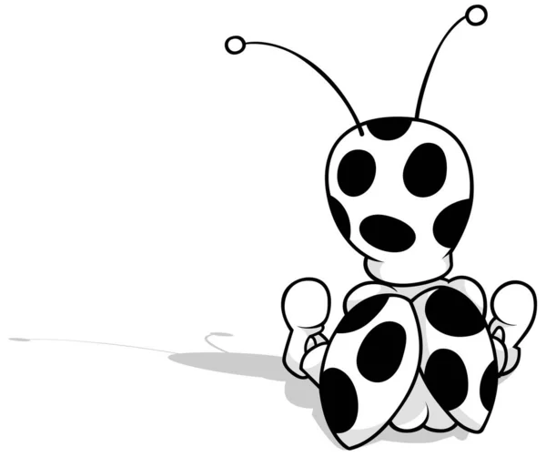 从后部漫画 白色背景下的孤立无援 中画出一只坐着的瓢虫 — 图库矢量图片