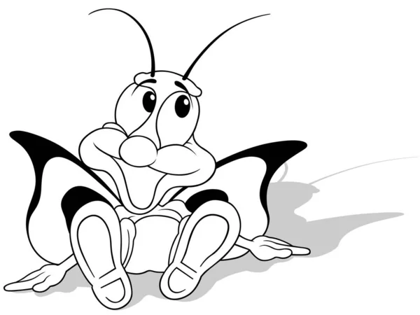 Drawing Sitting Butterfly Outstretched Wings Cartoon Illustration Isolated White Background — 스톡 벡터