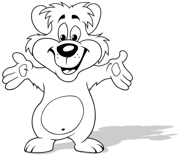 Рисунок Симпатичного Плюшевого Медведя Открытыми Руками Улыбающимся Лицом Карикатура Белом — стоковый вектор