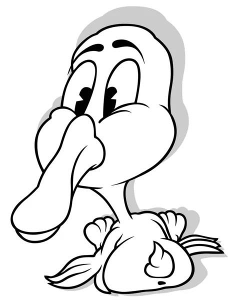 Drawing Duckling Its Head Turned Back Cartoon Illustration Isolated White — 스톡 벡터