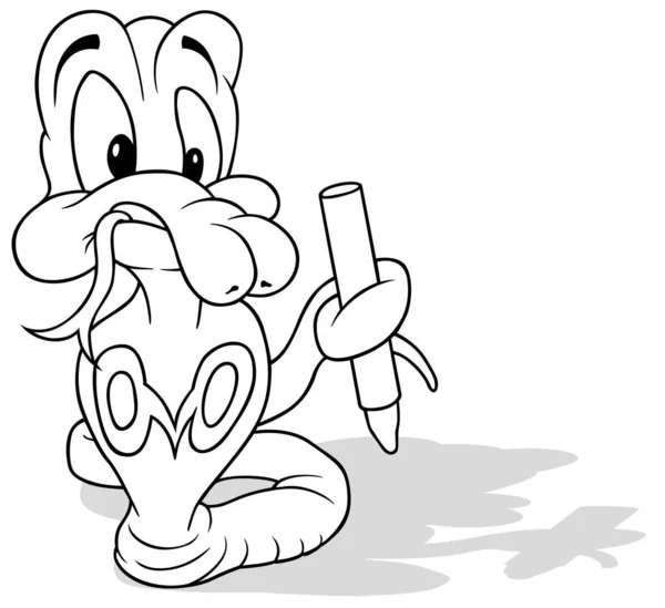 Drawing Funny Cobra Its Tongue Out Wax Crayon Cartoon Illustration — стоковий вектор