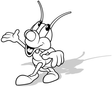 Uzatılmış Elleriyle Sevimli Böceğin Çizimi - Beyaz Arkaplanda İzole Edilmiş Çizgi Film Çizimi