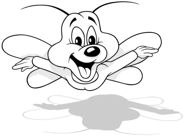 Gülen Neşeli Uçan Böceğin Çizimi Beyaz Arkaplanda Karikatür Çizimi Vektör — Stok Vektör