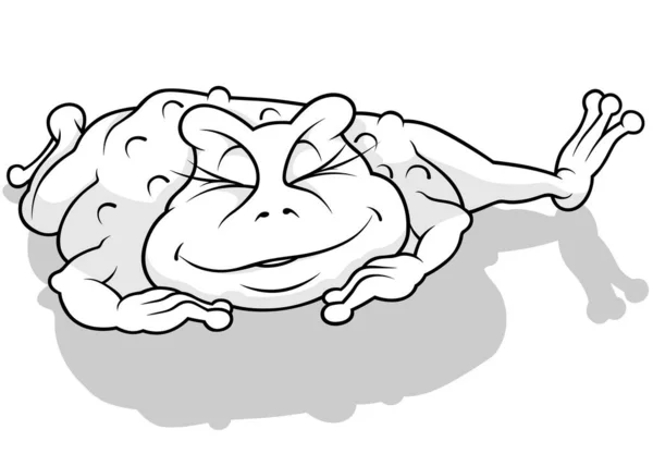 地面に眠るカエルの絵 漫画のイラストを白の背景に孤立させ ベクトル — ストックベクタ
