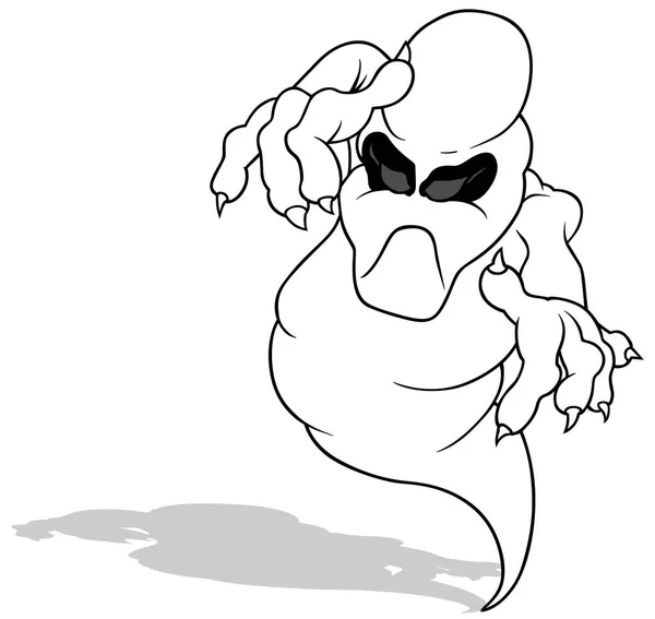 Zeichnung Eines Gespenstisch Schwebenden Geistes Cartoon Illustration Auf Weißem Hintergrund — Stockvektor