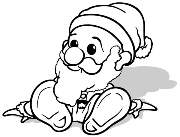 Рисунок Сидящего Маленького Санта Клауса Спереди Карикатура Белом Фоне Вектор — стоковый вектор