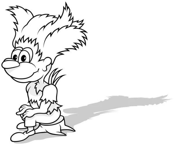 Drawing Forest Leprechaun Sitting Stump Cartoon Illustration Isolated White Background — Stock Vector