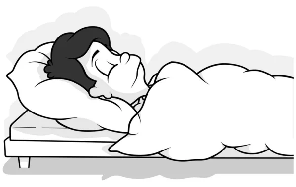 Drawing Sick Boy Lying Bed Cartoon Illustration Isolated White Background — 스톡 벡터