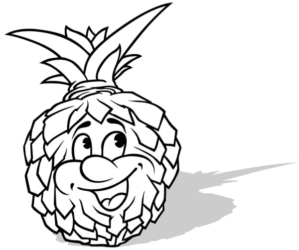 Kresba Usmívajícího Ananasu Veselou Tváří Karikatura Ilustrace Izolované Bílém Pozadí — Stockový vektor