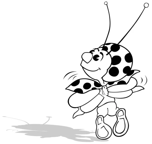 Drawing Flying Ladybug Back View Cartoon Illustration Isolated White Background — Stock Vector