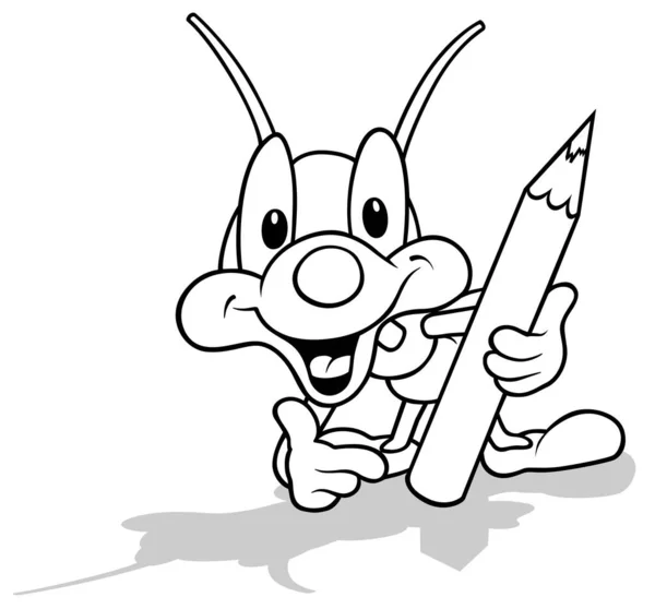 Gülen Böceğin Boya Kalemi Tutan Çizgi Film Çizimi Beyaz Arkaplanda — Stok Vektör