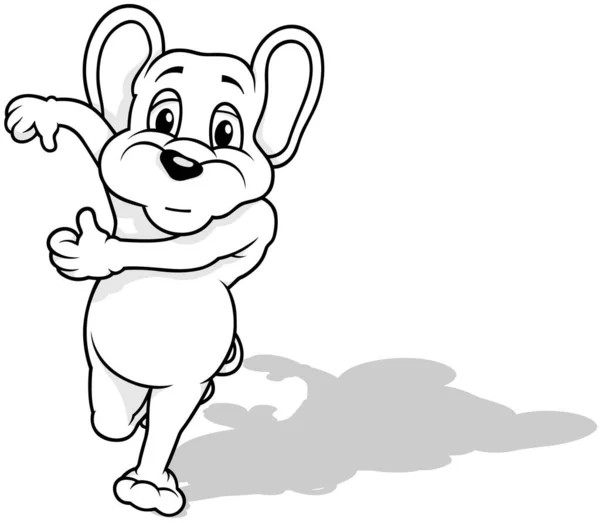 フロントビューからのランニンググレーのマウスの描画 漫画のイラスト白地に隔離された ベクトル — ストックベクタ