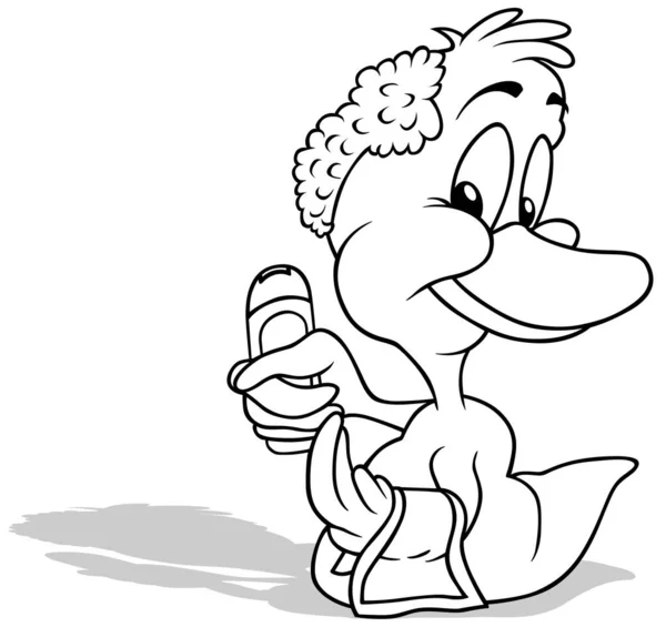 Drawing Duckling Holding Shampoo Towel Cartoon Illustration Isolated White Background — стоковий вектор