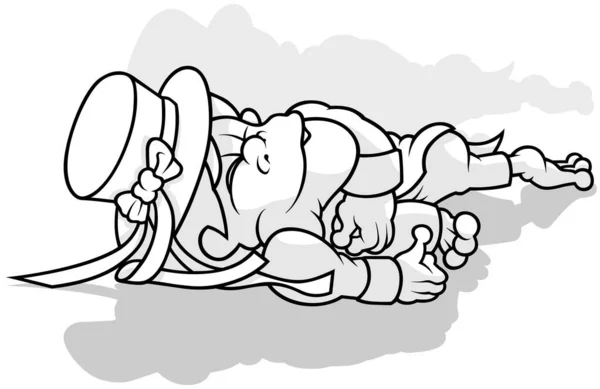 Kresba Vodní Muž Kloboukem Spí Zemi Cartoon Illustration Izolované Bílém — Stockový vektor