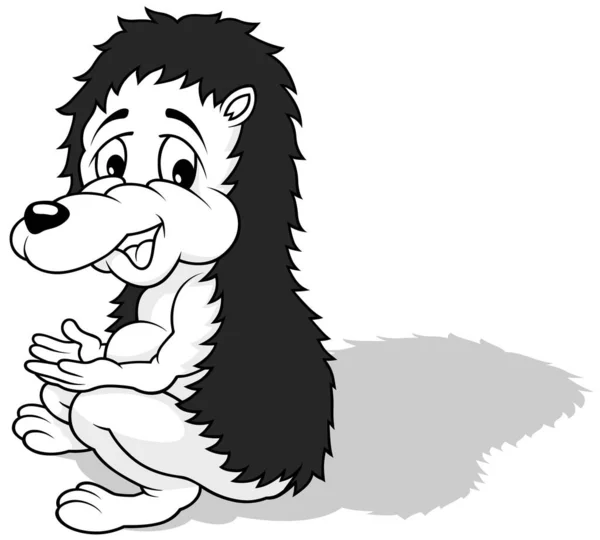 Drawing Hedgehog Sitting Ground Side View Cartoon Illustration Isolated White — 스톡 벡터