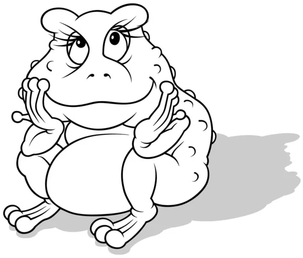 Drawing Sitting Pensive Frog Cartoon Illustration Isolated White Background Vector — Stok Vektör
