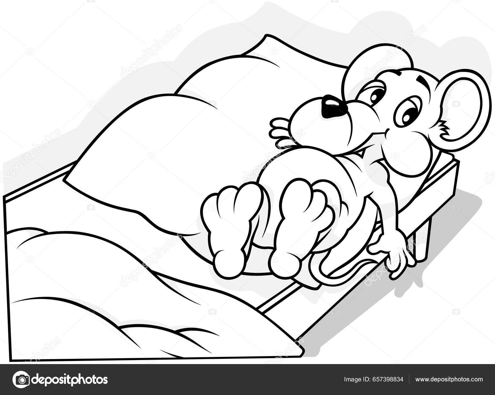 Σχέδιο Ενός Χαριτωμένου Κουρασμένου Ποντικιού Που Βρίσκεται Στο Κρεβάτι  Εικονογράφηση Διανυσματικό Αρχείο από ©dero2010657398834