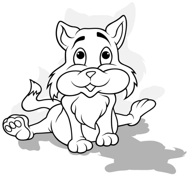 Rysunek Cute Siedząc Kitty Przodu Widok Ilustracja Kreskówki Izolowane Białym — Wektor stockowy