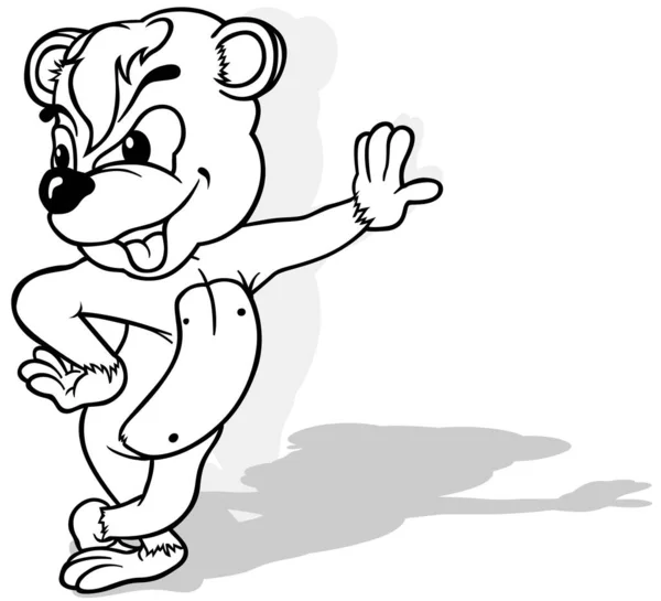 Рисунок Стоящего Плюшевого Медведя Опирающегося Стену Лапой Иллюстрация Карикатуры Изолированная — стоковый вектор