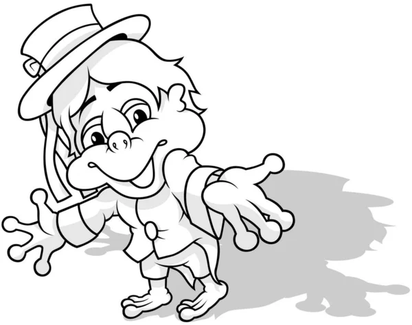 Drawing Smiling Waterman Wining Hat Ribbons His Head Cartoon Illustration — стоковий вектор