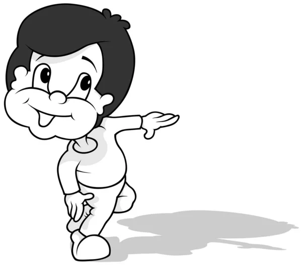 Kresba Tmavovlasého Chlapce Pozvednutou Levou Rukou Cartoon Illustration Isolated White — Stockový vektor