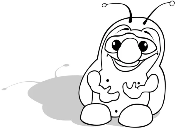 Büyük Gülümseyen Komik Şişko Böceğin Çizimi Beyaz Arkaplanda Karikatür Çizimi — Stok Vektör