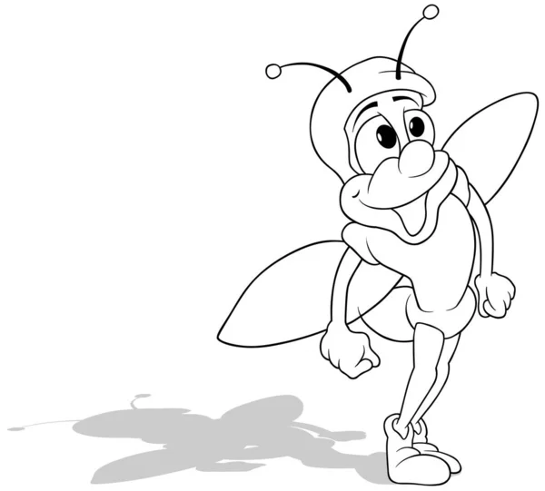 Drawing Standing Beetle Outstretched Wings Cartoon Illustration Isolated White Background — 스톡 벡터
