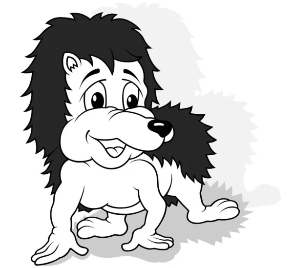 Drawing Hedgehog Standing All Four Paws Illustratie Van Cartoon Geïsoleerd — Stockvector