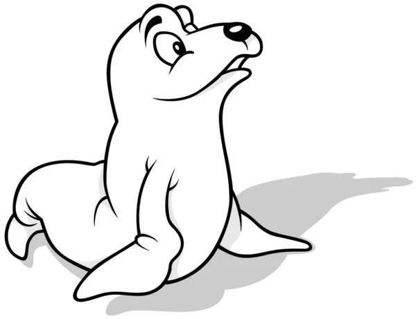 Drawing Cute Curious Sea Lion Cartoon Illustration Isolated White Background — 스톡 벡터