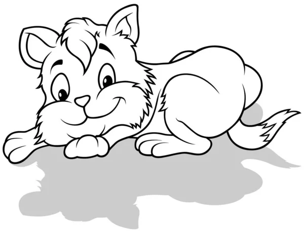 Disegno Simpatico Gattino Sdraiato Illustrazione Del Cartone Animato Isolato Sfondo — Vettoriale Stock