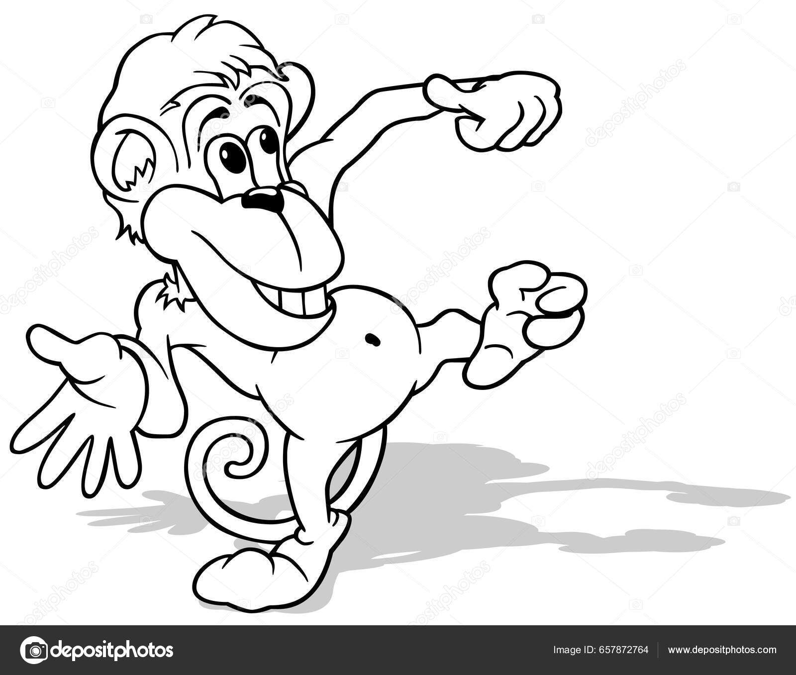 Desenho Macaco Dança Engraçado Ilustração Dos Desenhos Animados Isolado  Fundo imagem vetorial de dero2010© 657872764