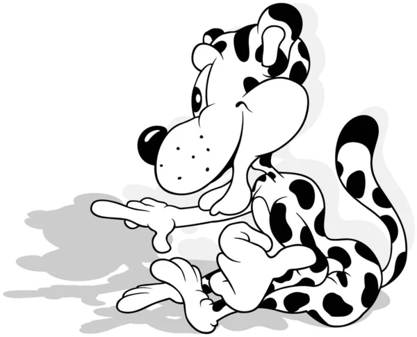 Tekening Van Een Zittende Luipaard Grond Vanuit Zijaanzicht Cartoon Illustratie — Stockvector