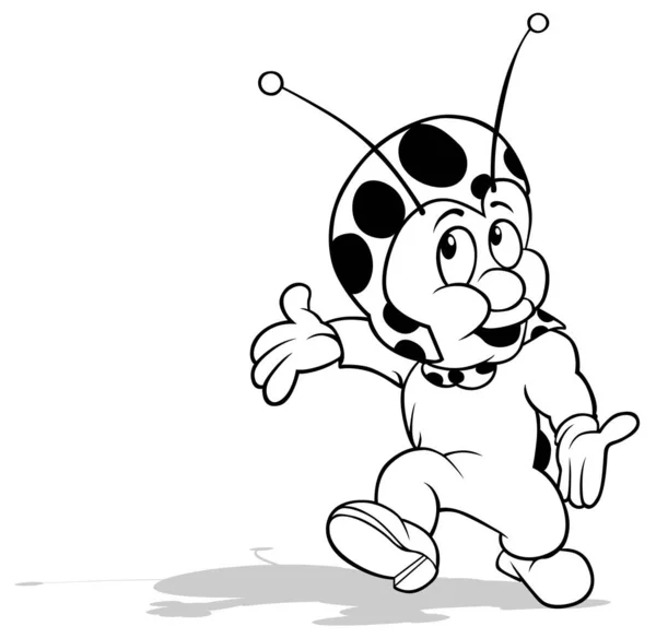開いた腕を持つLadybugの描画 漫画のイラスト白の背景に隔離され ベクトル — ストックベクタ