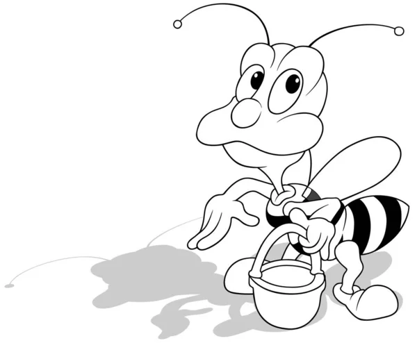 Σχέδιο Μιας Μόνιμης Μέλισσας Καλάθι Στο Χέρι Cartoon Illustration Απομονωμένο — Διανυσματικό Αρχείο