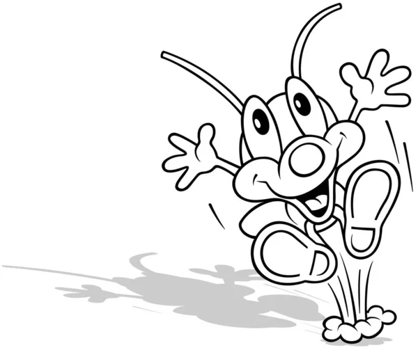 Rysowanie Happy Beetle Jumping Joy Ilustracja Kreskówki Izolowane Białym Tle — Wektor stockowy