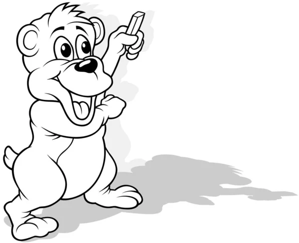 Kresba Usmívajícího Medvídka Křídou Tlapě Karikatura Ilustrace Bílém Pozadí Vektor — Stockový vektor