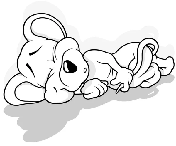 Drawing Sleeping Mouse Ground Cartoon Illustration Isolated White Background Vector — Stock Vector