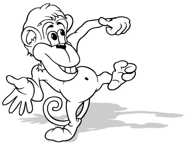 Drawing Funny Dancing Monkey Cartoon Illustration Isolated White Background Vector — 스톡 벡터