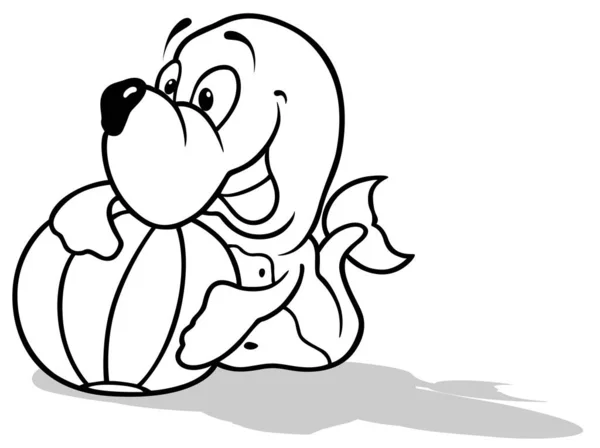 Drawing Sea Lion Holding Beach Ball Cartoon Illustration Isolated White — стоковий вектор